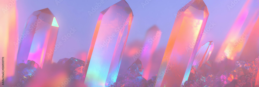 Poster vibrant flash of overlapping crystal flares in a dense cluster of radiant colors
