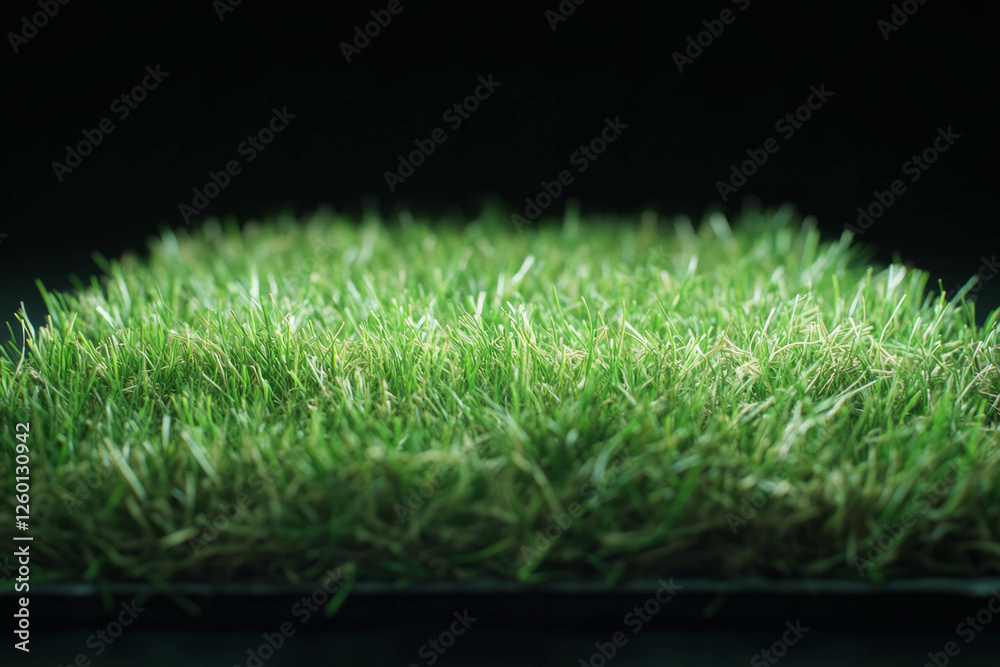 Poster dense green turf with smooth surface and uniform height against a black background