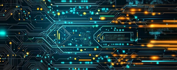Fototapeta premium Abstract Circuit Board with Glowing Lines and Dots, Digital, Technology ,circuit board, digital art