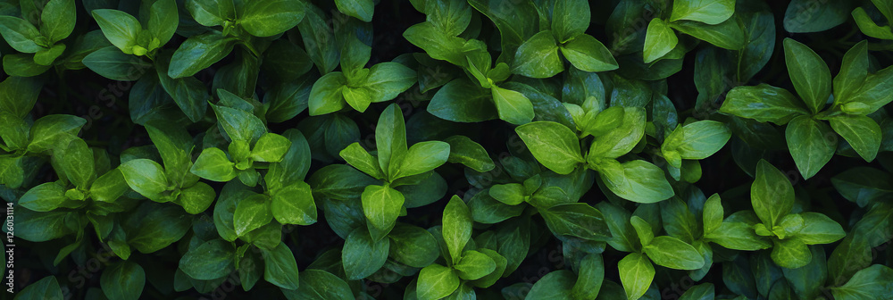 Poster Dense green turf texture featuring uniform height and smooth surface in a top view format