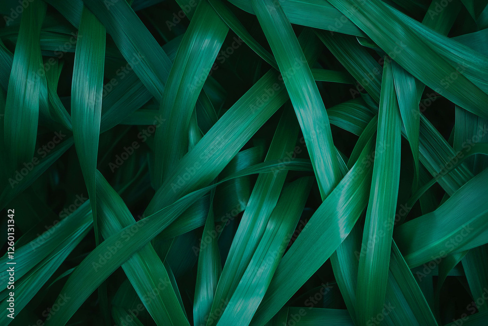 Poster dense interwoven grass texture with deep green color on a black background