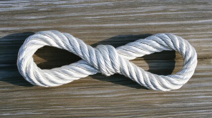 Obraz premium A rope tied securely in a knot on a wooden surface, symbolizing connection, stability, and support.