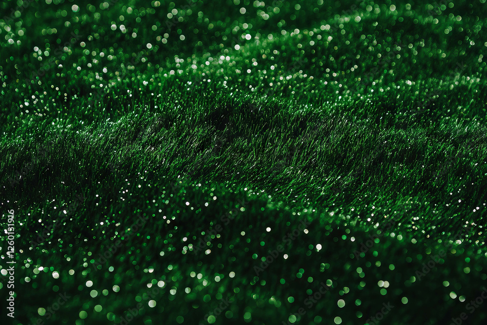 Poster dense wet grass texture with glistening droplets on a dark background