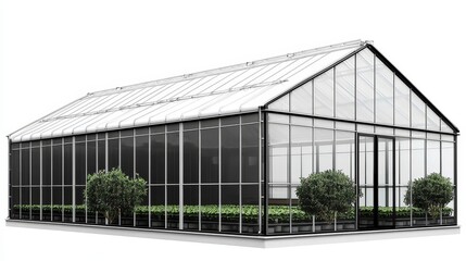 Obraz premium Modern Greenhouse with Glass Panels and Plants, greenhouse , horticulture