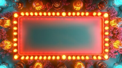 Retro Neon Signboard with Flowers and Lamps, retro lighting, neon sign , vintage aesthetic