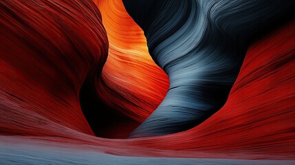Obraz premium A surreal sandstone canyon with flowing, sculpted rock formations in deep red, orange, and blue hues, creating a dramatic and otherworldly landscape - AI Generated Digital Art.