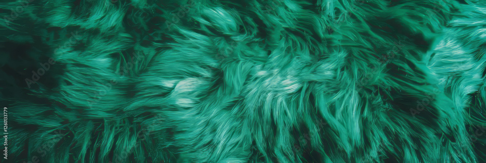Poster exploring the luxurious texture of emerald green shag carpet with vibrant highlights