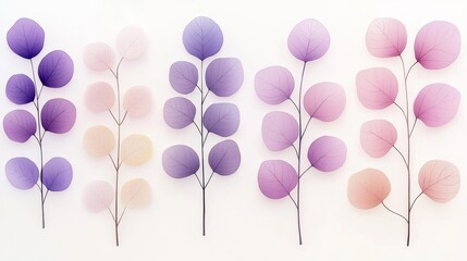 Elegant Minimalist Watercolor Floral Pattern with Soft Purple and Pink Leaves on White Background