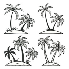 Group of palm Trees Set Silhouette illustration