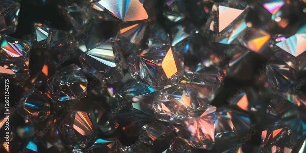 Fototapete bright prismatic sparkle texture with faceted bokeh shapes on a dark backdrop