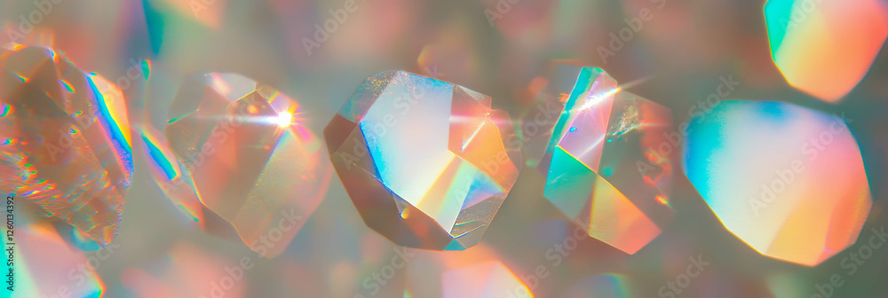 Poster Faceted bokeh shapes create bright prismatic sparkles with multiple reflections