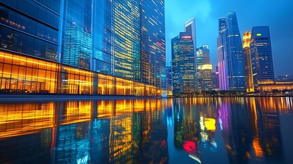 Obraz premium Vibrant Night Cityscape with Reflections