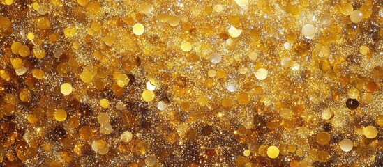Golden shimmering particles fill the frame with vibrant gold tones creating a dazzling sparkling effect that embodies celebration and joy