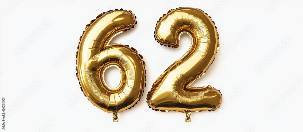 Aufkleber gold balloons in the shape of the numbers 6 and 2 positioned centrally on a clean white background c