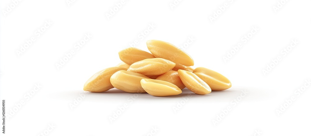 Aufkleber raw peanuts arranged in a loose pile on a clean white background showcasing their beige color and sm