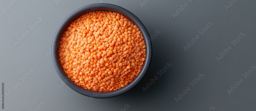 Leinwandbilder close-up of vibrant red split lentils in a dark gray bowl on a muted gray background highlighting th