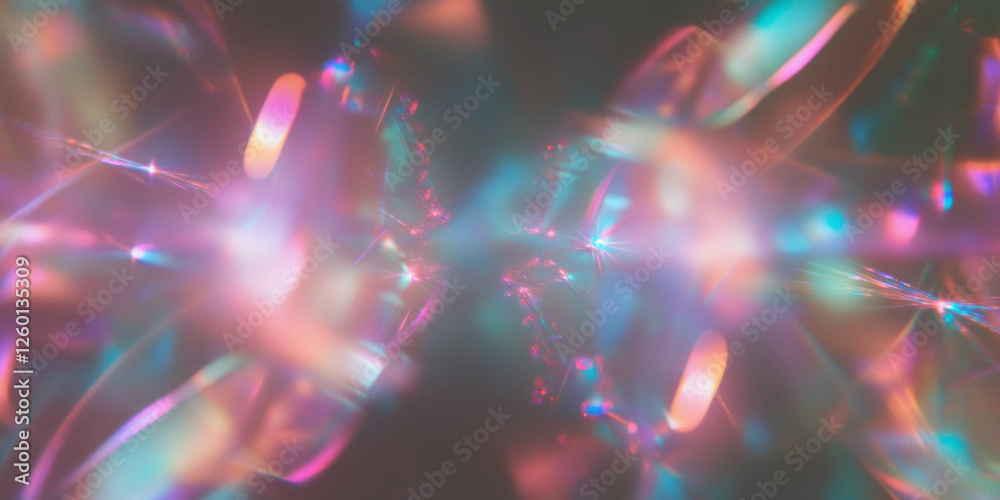 Poster Geometric and organic bokeh blend creating luminous light patterns against a dark backdrop
