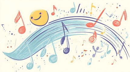 Obraz premium Colorful music notes and a smiley face float harmoniously