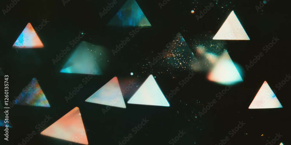 Leinwandbilder Geometric bokeh texture featuring sharp sparkles and colorful triangular shapes on dark background