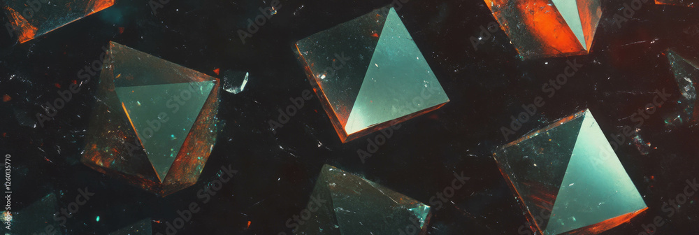 Poster geometric crystal flares featuring vibrant triangular and square shapes in rich colors
