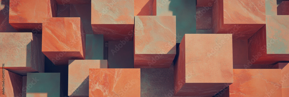Poster Design of interlocking squares displays earthy tones and smooth surfaces, creating a unique texture