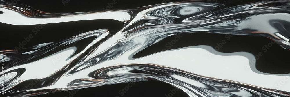 Poster glossy plastic texture with chrome accents and distorted reflections in a modern setting