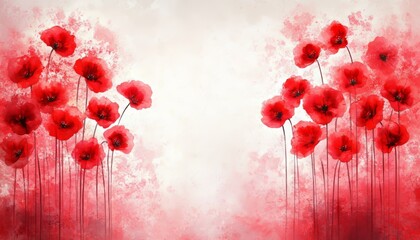 Delicate Red Poppy Flowers Watercolor Painting, Floral Background, Gentle And Soft Tones Art Print