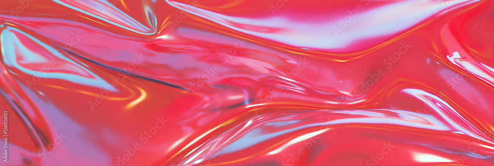 Poster Glossy plastic texture with chrome details and sharp reflections in vibrant red shade