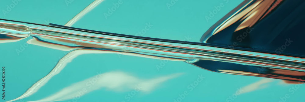 Poster glossy plastic texture with chrome trim reflecting bright colors in dynamic light