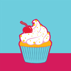 Art & Illustration vector drawing of cute cupcake