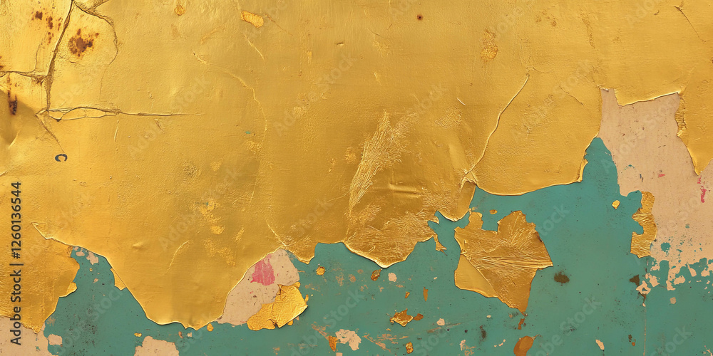 Poster flaking gold leaf wall texture showing intricate patterns and heavy grunge markings
