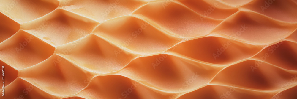 Poster Golden brown cone wafer texture with intricate grid patterns in soft lighting