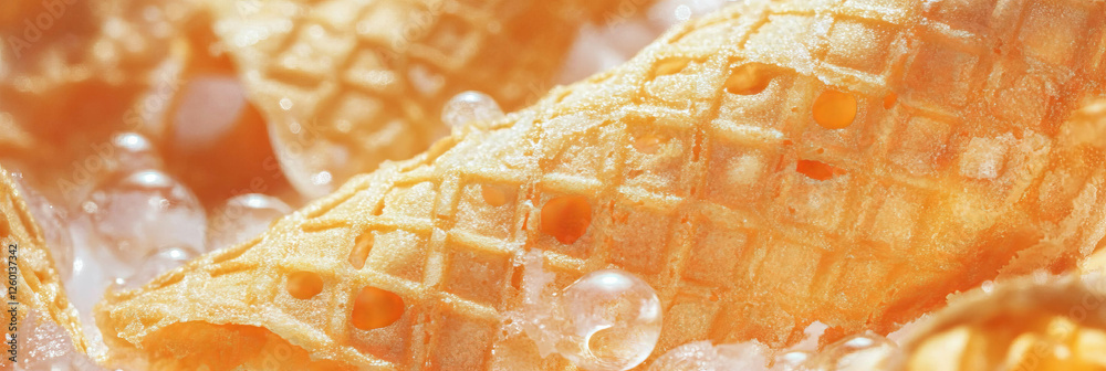 Poster golden cone wafer with unique texture and crispy surface amid shimmering diamonds