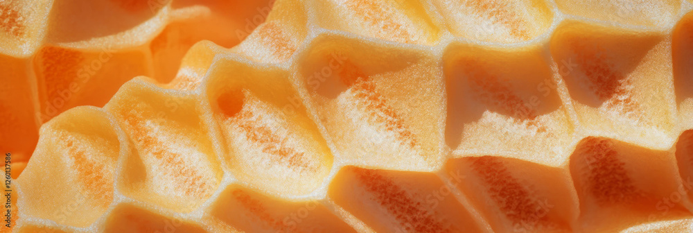 Poster texture of a crispy golden cone wafer with uneven embossed diamond shapes