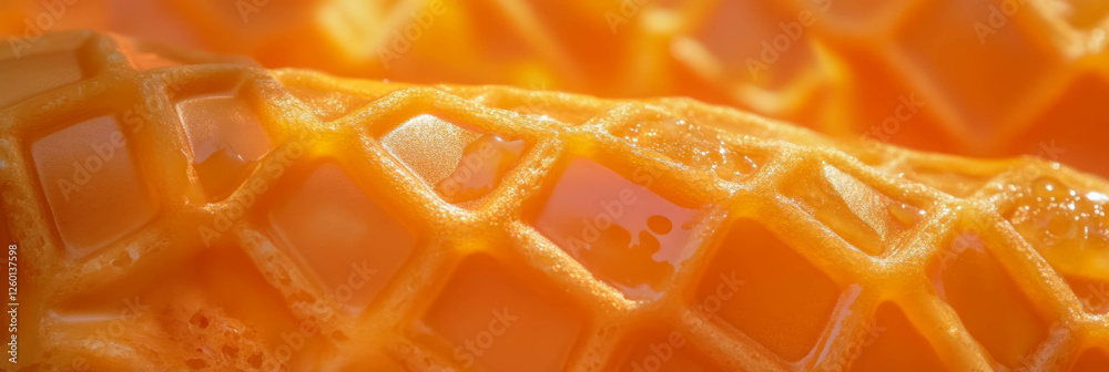 Poster crispy golden cone wafer with uneven embossed diamond texture and delightful appearance
