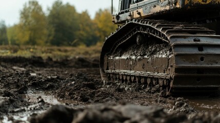 Fototapeta premium Mud Covered Tractor Tracks In A Rural Setting