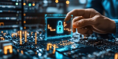 Fototapeta premium Edge AI ensuring secure data processing through source-level encryption : cybersecurity theme
