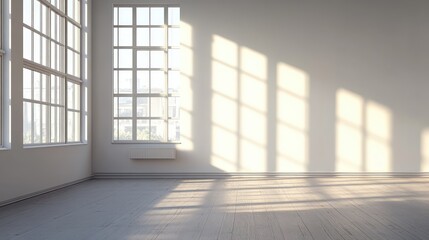 A spacious room with an air conditioning unit mounted on a white wall and empty space for promotional content.