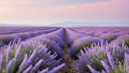 Obraz premium Vibrant Blooming Lavender Field Stretching Towards the Horizon in Full Bloom