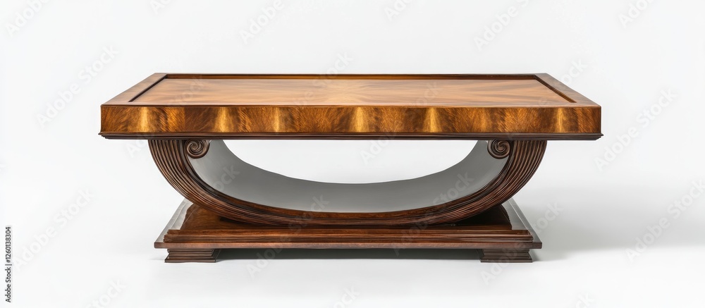Aufkleber Art Deco coffee table in warm brown tones centered against a white backdrop highlighting unique geometric design and elegant curves.