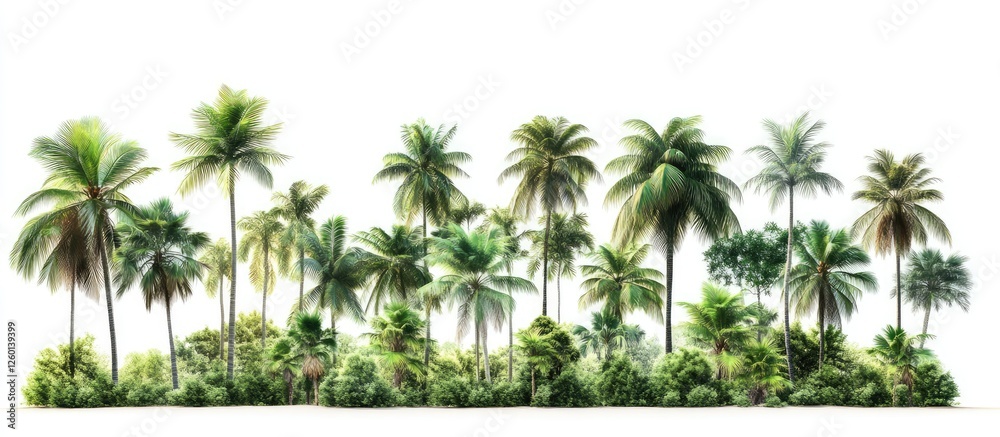Aufkleber lush green tropical trees arranged in a dense cluster against a clean white background showcasing va