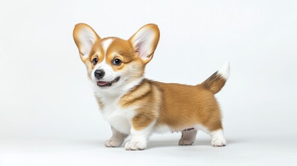 Playful corgi puppy stands confidently, showcasing its adorable