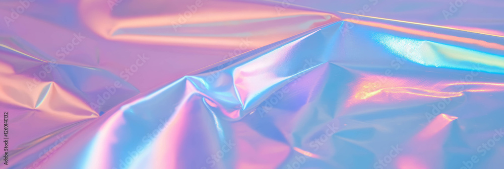 Poster texture of holographic foil adorned with colorful, abstract patterns and reflections