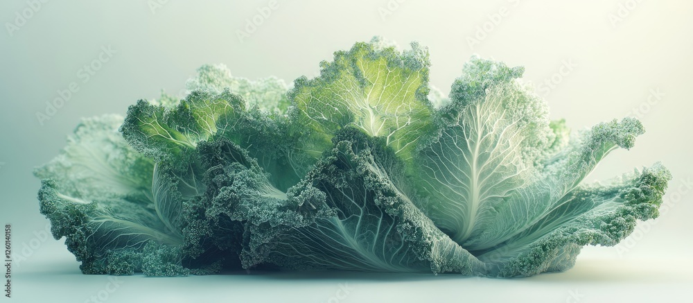 Poster fresh savoy cabbage with textured green leaves arranged elegantly on a soft light background emphasi