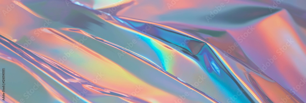 Poster Textured holographic foil displaying geometric patterns and vibrant rainbow reflections