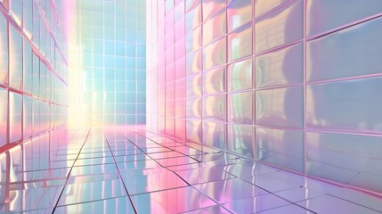 Obraz premium a colorful hallway with a shiny floor and a lighted wall