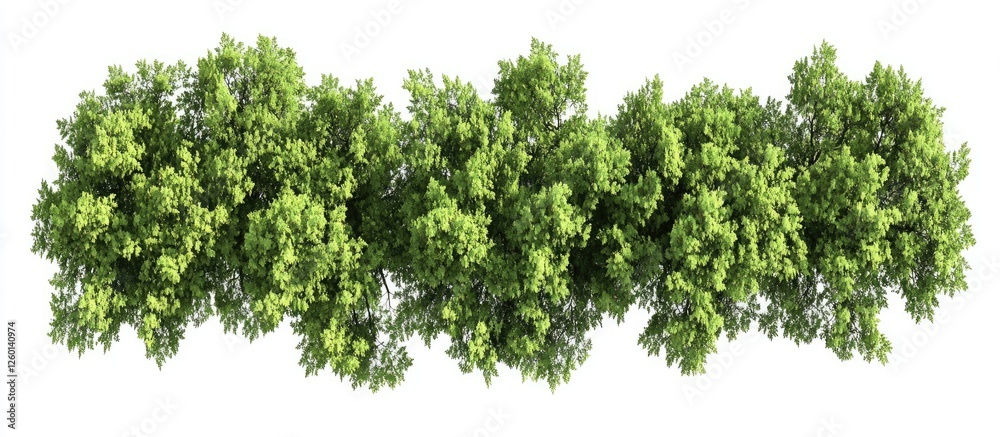 Leinwandbilder Lush green trees arranged horizontally on a white background representing summer foliage ideal for printing and web use with transparent cut path