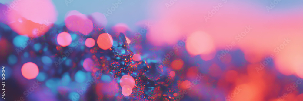 Poster vibrant bokeh texture with saturated colors creating a radiant glow at sunset