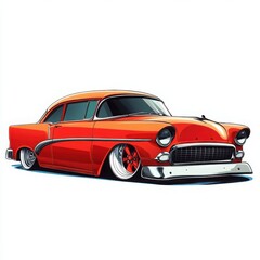 Obraz premium A vibrant orange vintage car showcasing a unique lowrider design, ideal for automotive enthusiasts and retro style lovers.