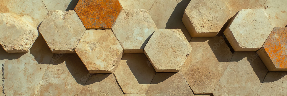 Poster Interlocking hexagonal pattern showcasing warm browns with a natural rough texture